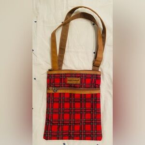 Simply Southern Red Plaid Messenger Bag with Tan Strap